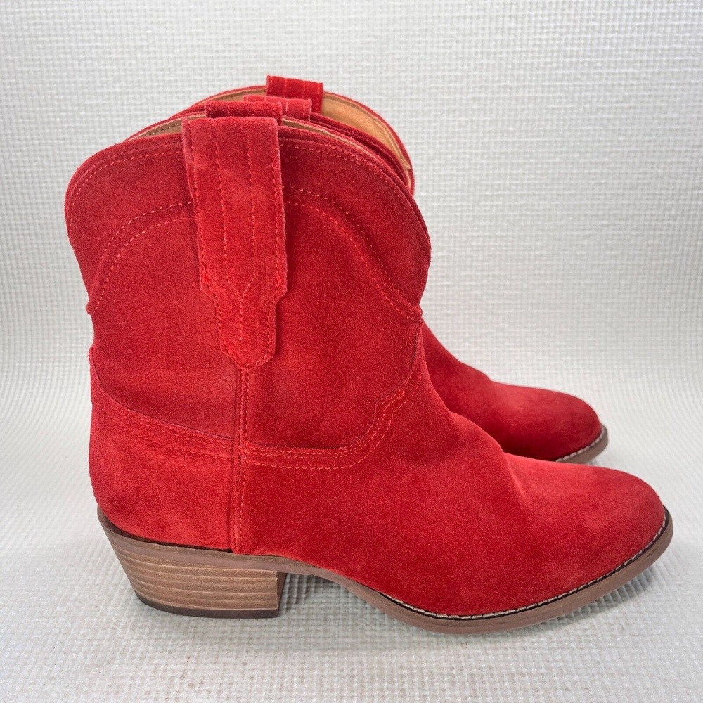 Dingo Tumbleweed Boots Women's 9 Red Suede Leather Lined Mid Calf Cowboy Booties - Picture 2 of 9